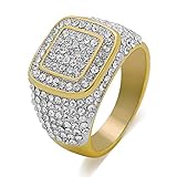 LuReen 14k Gold/Silver Twotone Square Iced Out CZ Hip Hop Ring for Men