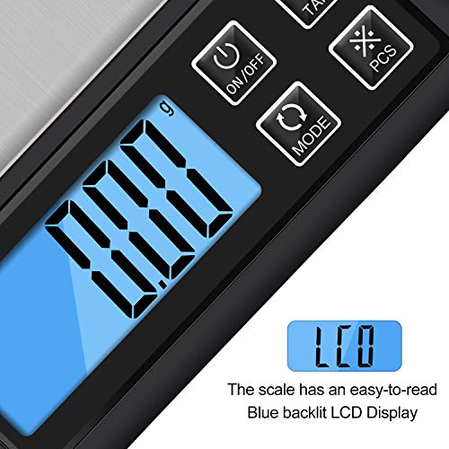 Zibet Rechargeable Digital Kitchen Scale Food Scale Jewelry Scale,0.01g-600g Pocket Scale with Backlit LCD Display,Tray,6 Units,Auto Off,PCS and Tare Function,Stainless Steel