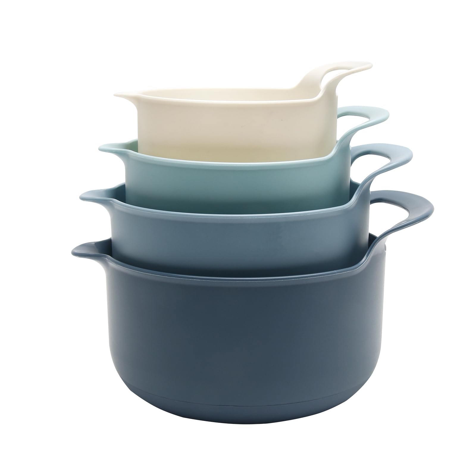 Photo 1 of COOK WITH COLOR Nesting Plastic Mixing Bowl Set with Pour Spouts and Handles, Blue, 4 Piece Non-Slip