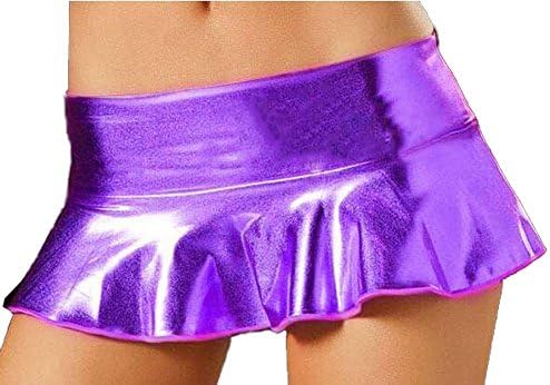 Women Sexiest Lingerie Pole Dancing Mini Skirt Latex Pvc Vinyl Dress Erotic Cospaly Patent Leather Exotic Apparel (purple)