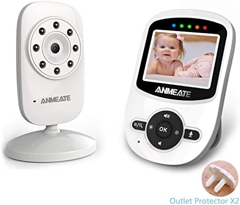 Video Baby Monitor with Camera and Infrared Night Vision, Two-Way Talkback, and Temperature Monitor - Long Range, Monitor Your Baby All Round The Clock,Include 2 Piece Outlet Protector (2.3 inch)