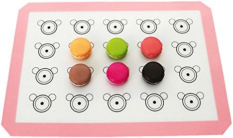 Suswim Premium Silicone Baking Mat for Macarons| Professional German Grade | Half Sheet size 20 cookie template 16-1/2" x 11-5/8" | Reusable Non-Stick Surface | Kids Friendly | Pink