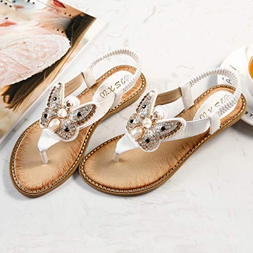 Rhinestone Sandals Respctful✿ Women's Fashion Bohemia Flip Flops Summer Beach T-Strap Gladiator Espadrille Sandals