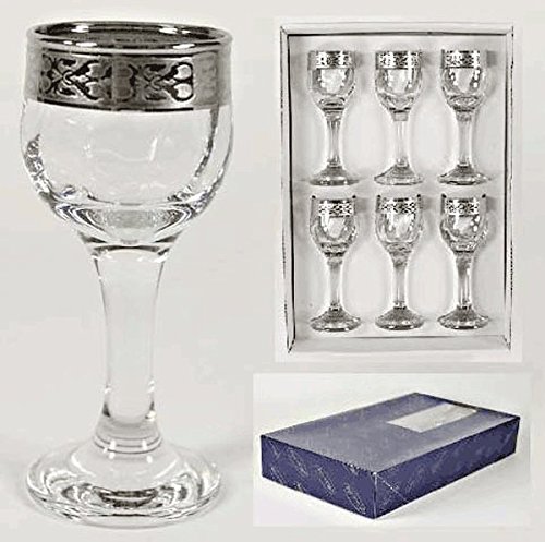 Cordial Liqueur Glassess Set of 6 With Platinum Rim - Thumbnail 2