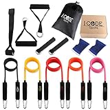 iCode Sports Resistance Band Set with Door Anchor, Handles, Ankle Strap, and Wrist Support Perfect for Fitness Gym Exercise Training