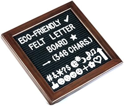 Felt/Changeable Letter Board with Eco-Friendly Cherry-Red Pine Wood Frame, Black Felt, and 346 Letters, Numbers, Symbols & Emojis; 10”x10” with Mounting Hooks and Premium Cotton Bag