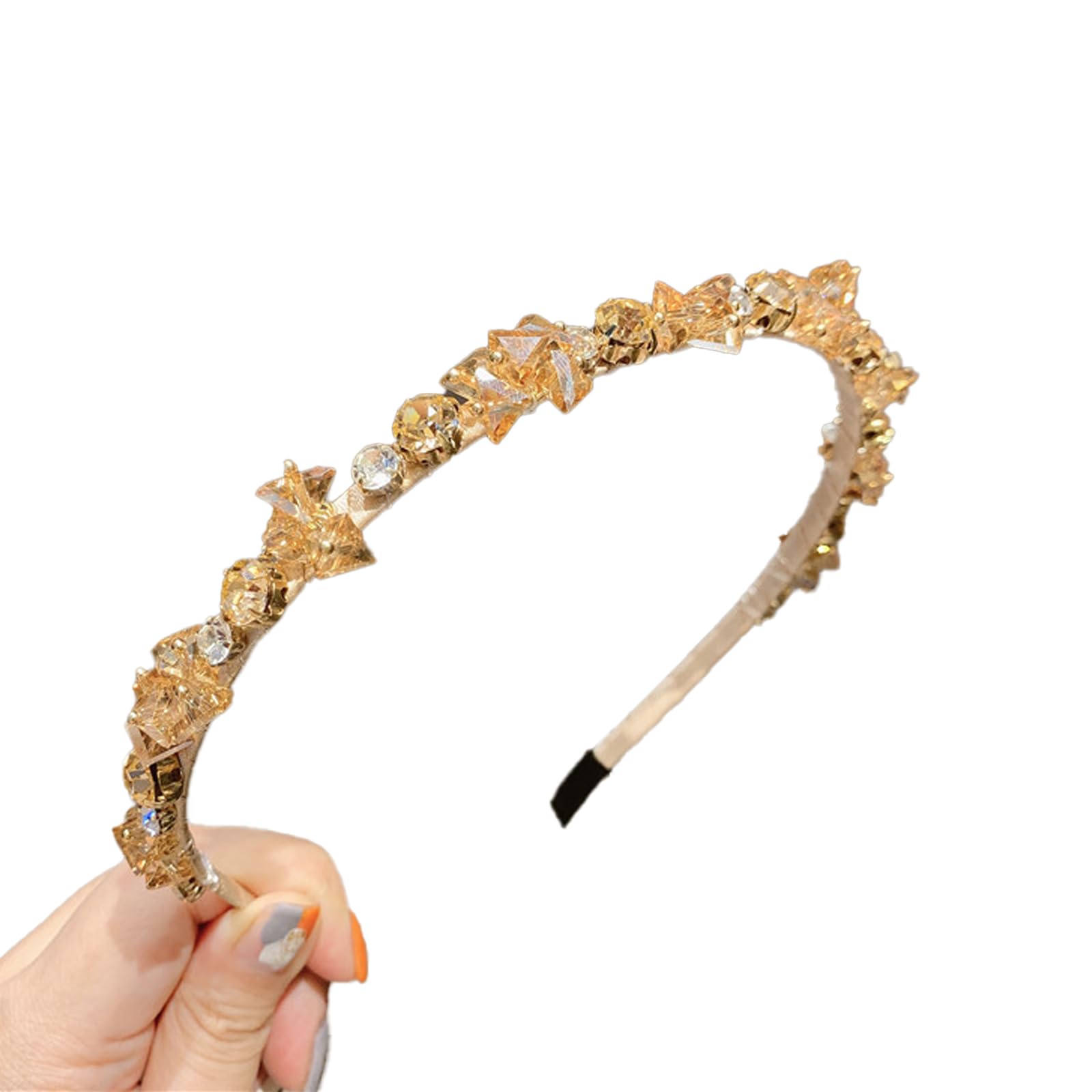 Qiwenr Crystal Headband, Crystal Side Headband, Pink Rhinestone Hair Bands, Great Headpiece for Prom, Party