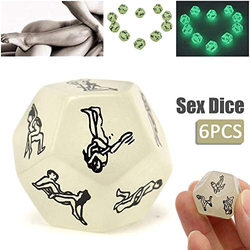 Ladovin 6Pcs Funny Adult Posture Play Dice Glow in The Dark Funny Toys Game Dice for Couples