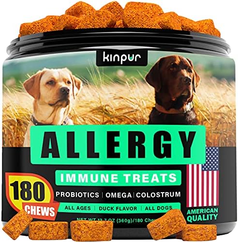 Dog Allergy Chews for Itchy Skin and Hot Spots – Seasonal, Food, Skin Allergy Relief Immune Supplement for Dogs with Omega, Apple Cider Vinegar, Probiotics – Effective Itch Relief for Dogs