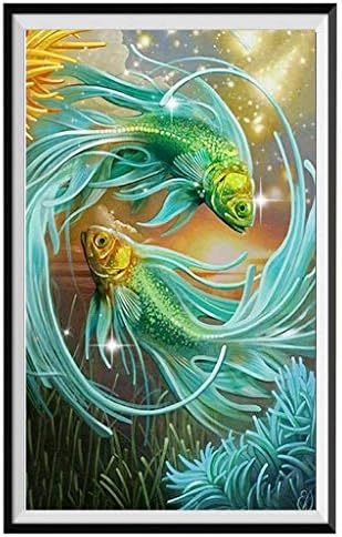 EdC 5D Diamond Painting, Koi Fish DIY Crystal Rhinestone Embroidery Paintings Pictures Arts Craft Stitch for Home Wall Decor Full Drill for Adults and Beginner Kits (Green)