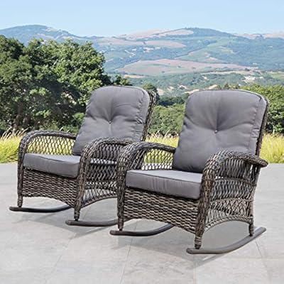 Corvus Salerno Outdoor Wicker Rocking Chair with Cushions with Cushions, Rocking Chairs, Wicker Chairs Grey Metal… 51C2cs6aAdL