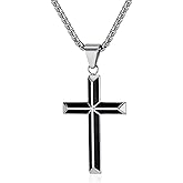 Aprila Cross Necklace for Men,Stainless Steel Black Silver Jesus Christ Crucifix Pendant Necklaces Jewelry，60cm Rolo Chain