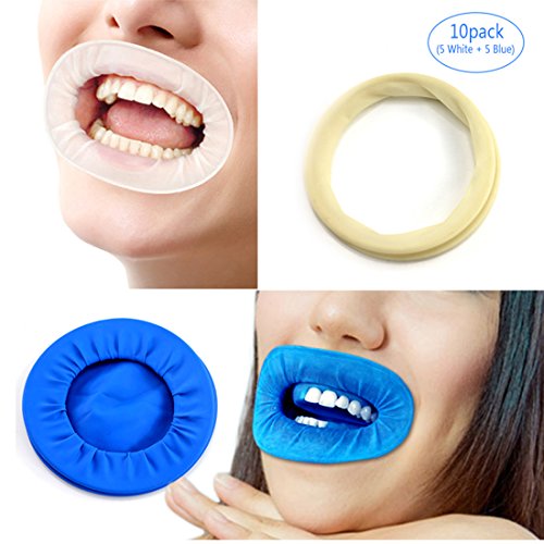 EZGO 10 Pieces (5 Blue + 5 White) Dental Disposable Non Latex Rubber Cheek Retractor, Rubber Dam and Mouth Gag Opener Isolates Teeth and Protects Mouth From Fluids, Infections & Harsh Chemicals