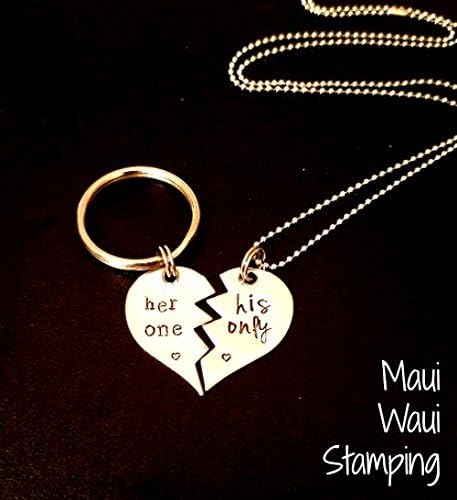 "Her One, His Only" Hand Stamped Couples Keychain/Necklace Set