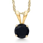 Gem Stone King 14K Yellow Gold Black Onyx Pendant Necklace for Women | 0.22 Cttw | Gemstone December Birthstone | Round 4MM | With 18 Inch Chain