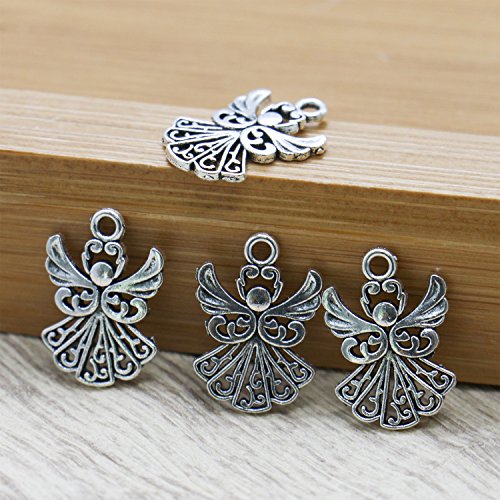 HUELE 50pcs Angel Charms Pendant, Tibetan Silver Guardian Angel for Jewelry Making, 20x14mm - Thumbnail 3