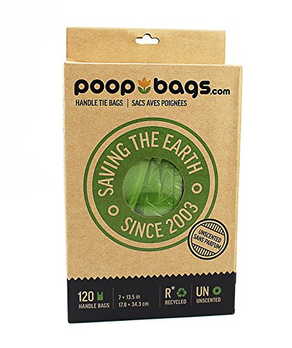 PoopBags The Original 120 Count Recycled Handle Tie Poop Bags, Large