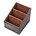 Siveit Vintage Remote Control Holder, Leather Remote Control Caddy, Leather Desk Organizer Storage Container, Office Supplies Desktop Organizer Rack, Brown, 3 Slots