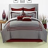 Chic Home 8-Piece Cosmo Embroidered Comforter Set, Queen, Red