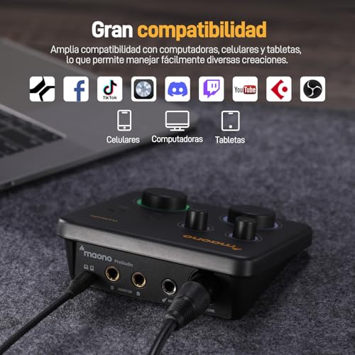 MAONO Interfaz de Audio USB para PC: Interfaz con Entrada XLR de 24 bits/192 kHz Software de Enrutamiento LOOPBACK ASIO Driver para Grabación de Música, Guitarra, Podcast, Streaming, DAW (PS22 Lite)