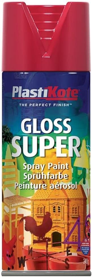 PlastiKote Super Gloss Spray Paint Bright Red 400ml Enamel Multi-Purpose