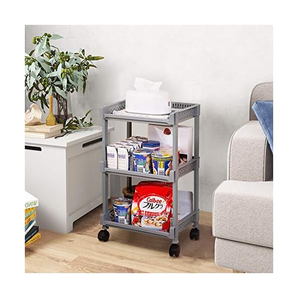 TUKAILAI Rolling Storage Trolley 3 Tier Utility Cart with wheels and 3 Baskets Organization for Kitchen Bathroom Bedroom…