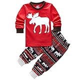 Roludom Christmas deer Pajamas Toddler Sleepwear Clothes T Shirt Pants Set for Kids (6T)
