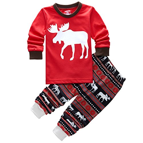 Roludom Christmas deer Pajamas Toddler Sleepwear Clothes T Shirt Pants Set for Kids (6T)