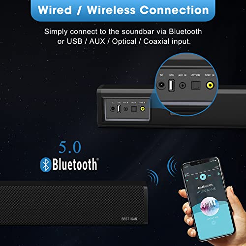 100 Watt 34 Inch TV Sound Bar with Builtin Subwoofer, BESTISAN Home Theater System Wired and