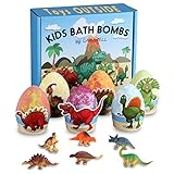 Organic Kids' Bath Bombs and Toys, 6 x 5oz XXL Natural Bath Bombs Dinosaur-Egg Shaped, Handmade Gift Set Safe Bath Fizz Balls
