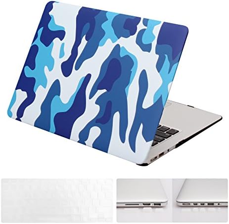 DWON Soft-Touch Plastic Hard Case with Keyboard Cover with Dust Plug for Macbook Air 11 inch (Model:A1370/A1465)-Camo Blue