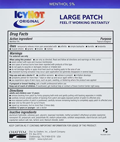 Icy Hot Medicated Patch Extra Strength Pain Relief Patch for Back or Large Area, 5 Count