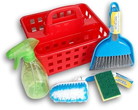 Small Utility Caddy Tote with Real Cleaning Tools-  Brushes, Spray Bottle, Sponge Bundle