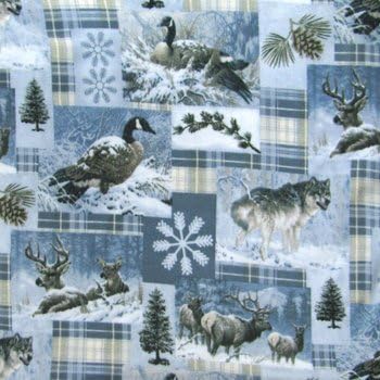 1 Yard - Wolves, Geese &amp; Elk Plaid Patch Fleece Fabric - a Larry Fanning Design (Great for Quilting, Sewing, Craft Projects, Curtains, Pillows, Etc.) 1 Yard x 60" Wide