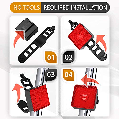 image for BrightRoad Auto On/Off Rechargeable 40 Lumens Bicycle Tail Light,Smart