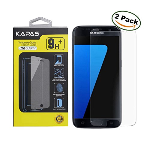Galaxy S7 Screen Protector- Kapas [2 Pack] Tempered Glass Screen Protector Ultra Clear, 0.33mm Ballistics Glass, 9H Hardness, Anti-Scratch, Anti-Fingerprint - Lifetime Warranty