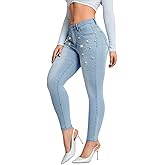 Pearl Jeans for Women Rhinestone Low Rise Skinny Jeans Embellished Ankle Stretchy Denim Pants