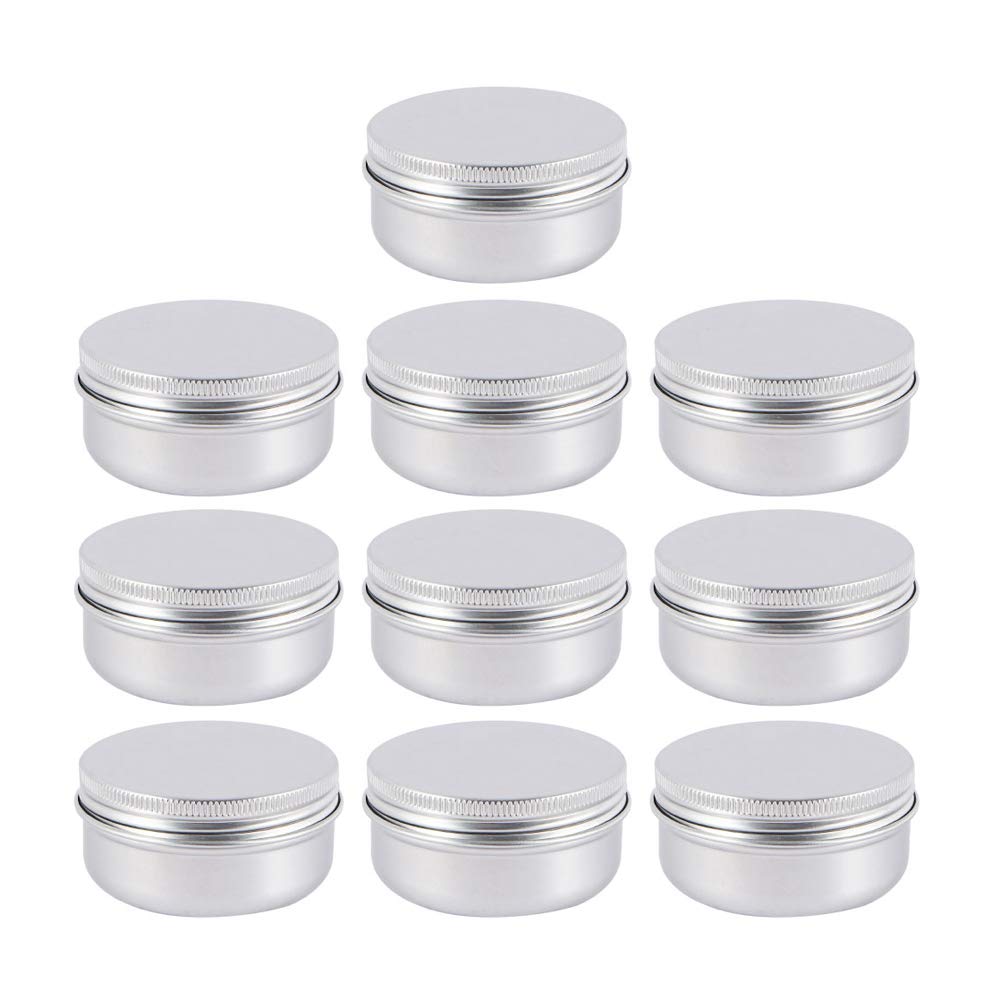 10 PCS 50ml Aluminum Tin Jars Round Metal Cosmetic Lids Screw Top Metal Cans Sample Pots for Cream, Lip Balm, Cosmetic, Candles, Candy, Jewelry, Tea, Travel Storage Silver (50ML)