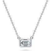 BERRICLE Sterling Silver Solitaire East-West Wedding Pendant Necklace for Women, Cubic Zirconia CZ - Asscher, Cushion, Emerald, Pear, Round Cut