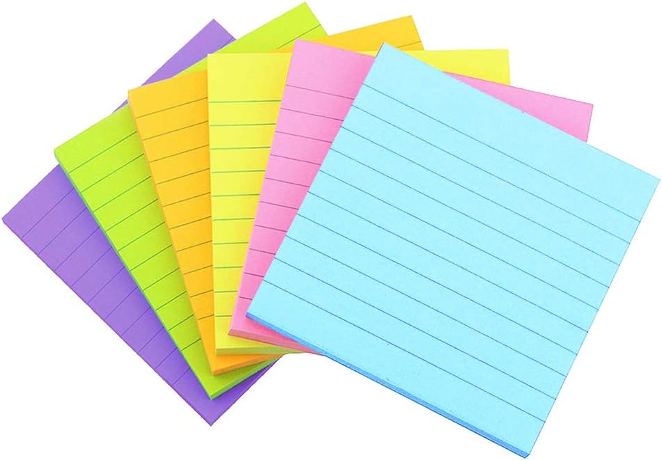 Sticky Notes, 6 Pieces 300 Sheets Lined Stick Notes Coloured Assorted