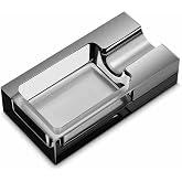 Cigar Ashtray Square Crystal Glass Large Slot Durable Cigarettes Ash Holder for Home,Office, Patio, Bars Et (Black)