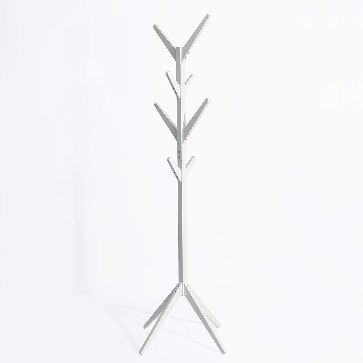Hododou Wooden Coat Stand Free Standing Entryway Coat Tree Coat Hanger for Clothes Jacket Hat Handbag 8 Hooks