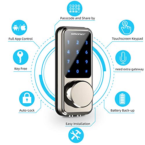 Smart Lock,SMONET Keyless Entry Door Lock,Remote Lock/Unlock for Home Security,Easy Install,Voice Control,Touchscreen… - Image 3