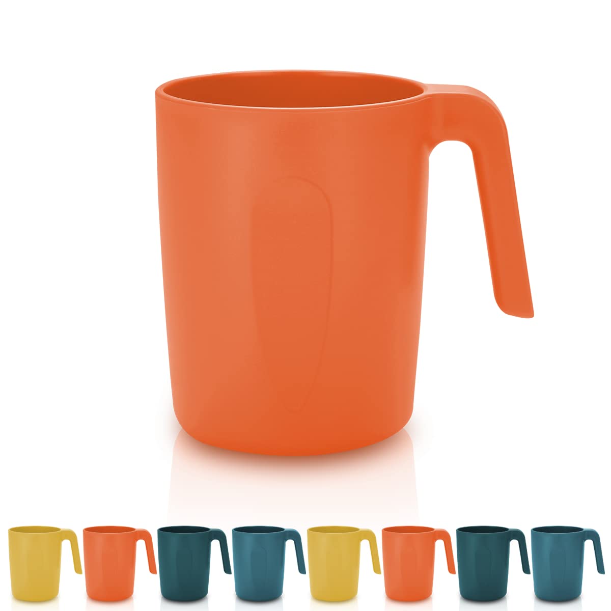 Kyraton Plastic Mug Set 8 Pieces, Unbreakable and Reusable Light Weight Travel Coffee Mugs Espresso Cups Easy to Carry and Clean Microwave Safe BPA Free Dishwasher Safe (Orange)