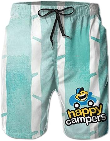 Summer Beach HAPPY CAMPER Men's Casual Beautiful Breathable Beach Pants Shorts Short Pants Drawstring Waist Beach Walk Shorts Beach Shorts Swimming Pants With Pockets