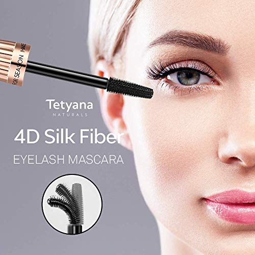 Tetyana naturals 4D Silk Fiber Lash Mascara Waterproof, Luxuriously Longer, Thicker, Voluminous Eyelashes, Long-Lasting, Dramatic Extension, Smudge-proof, Hypoallergenic Formula
