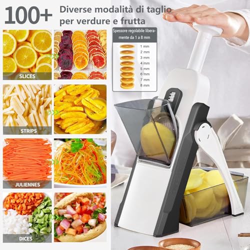 Depets 5 in 1 Mandolin Vertical, Safe Mandolin Chopper, Food Slicer, Slicer, Cuts into Strips, Julienne and Cubes, Adjustable Thickness from 1-8mm