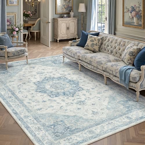 PureCozy Vintage Blau Teppich Wohnzimmer 160x230cm Waschbar