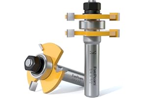 FivePears Tongue and Groove Router Bit Set with 1/2" Shank,T Shape 3 Teeth Wood Milling Cutter Woodworking Tool(2pcs)