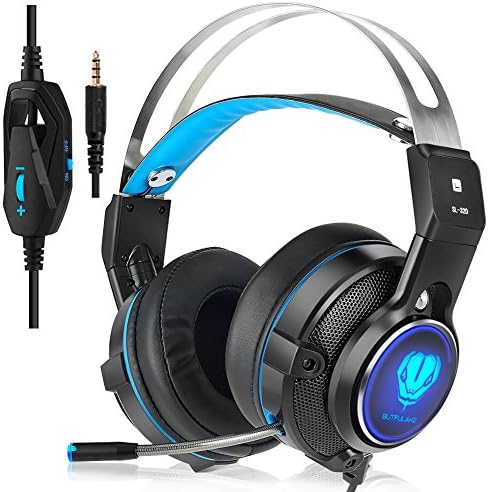 Stereo Gaming Headset for Xbox One, PS4 Controller, Noise Canceling Over-Ear Headphones with Controls, Mic, LED Light for PC, Laptop, Mac (Black/Blue)